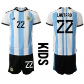 Argentinië Lautaro Martinez #22 Thuis tenue voor kinderen WK 2022 Korte Mouwen (+ broek)