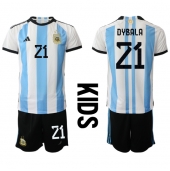 Argentinië Paulo Dybala #21 Thuis tenue voor kinderen WK 2022 Korte Mouwen (+ broek)
