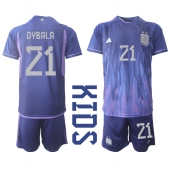 Argentinië Paulo Dybala #21 Uit tenue voor kinderen WK 2022 Korte Mouwen (+ broek)