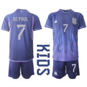 Argentinië Rodrigo de Paul #7 Uit tenue voor kinderen WK 2022 Korte Mouwen (+ broek)