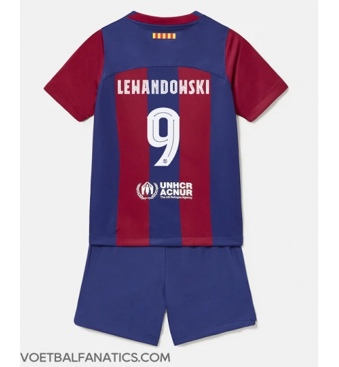 Barcelona Robert Lewandowski #9 Thuis tenue voor kinderen 2023-24 Korte Mouwen (+ broek)