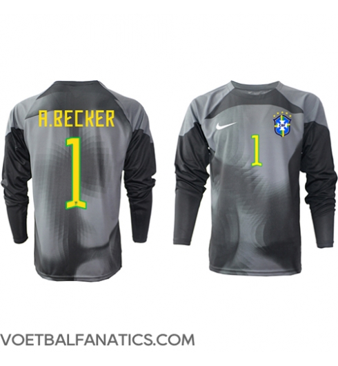 Brazilië Alisson Becker #1 Keeper Thuis tenue WK 2022 Lange Mouwen