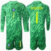 Brazilië Alisson Becker #1 Keeper Thuis tenue voor kinderen Copa America 2024 Lange Mouwen (+ broek)