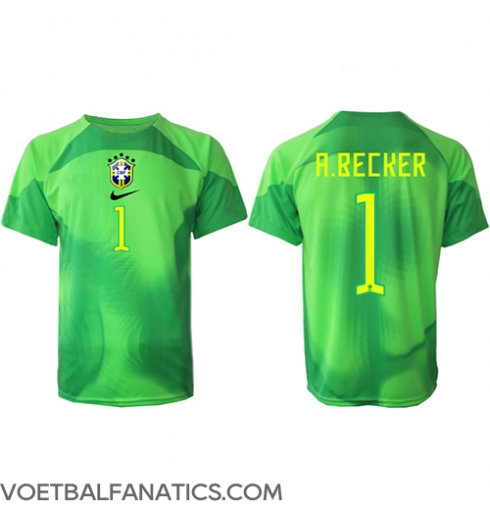 Brazilië Alisson Becker #1 Keeper Uit tenue WK 2022 Korte Mouwen