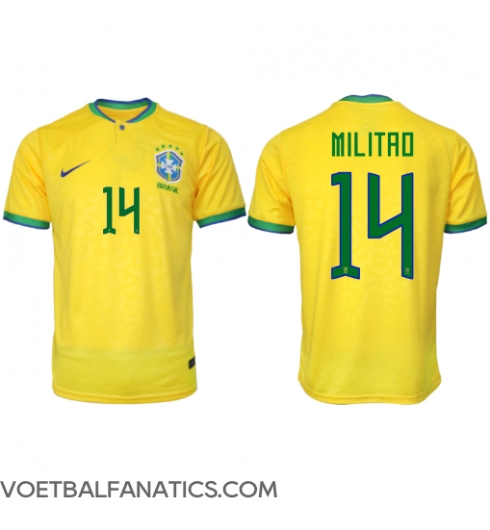 Brazilië Eder Militao #14 Thuis tenue WK 2022 Korte Mouwen