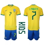 Brazilië Lucas Paqueta #7 Thuis tenue voor kinderen WK 2022 Korte Mouwen (+ broek)