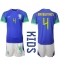 Brazilië Marquinhos #4 Uit tenue voor kinderen WK 2022 Korte Mouwen (+ broek)