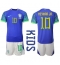 Brazilië Neymar Jr #10 Uit tenue voor kinderen WK 2022 Korte Mouwen (+ broek)