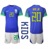 Brazilië Vinicius Junior #20 Uit tenue voor kinderen WK 2022 Korte Mouwen (+ broek)