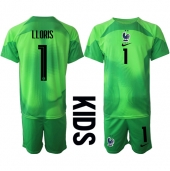 Frankrijk Hugo Lloris #1 Keeper Uit tenue voor kinderen WK 2022 Korte Mouwen (+ broek)