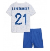 Frankrijk Lucas Hernandez #21 Uit tenue voor kinderen WK 2022 Korte Mouwen (+ broek)