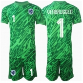 Nederland Bart Verbruggen #1 Keeper Thuis tenue voor kinderen EK 2024 Korte Mouwen (+ broek)