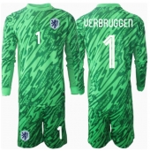 Nederland Bart Verbruggen #1 Keeper Thuis tenue voor kinderen EK 2024 Lange Mouwen (+ broek)