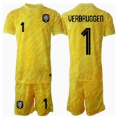 Nederland Bart Verbruggen #1 Keeper Uit tenue voor kinderen EK 2024 Korte Mouwen (+ broek)