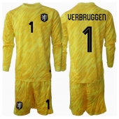Nederland Bart Verbruggen #1 Keeper Uit tenue voor kinderen EK 2024 Lange Mouwen (+ broek)