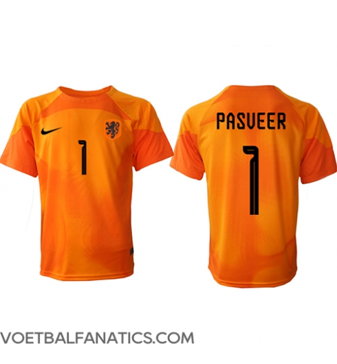 Nederland Remko Pasveer #1 Keeper Uit tenue WK 2022 Korte Mouwen