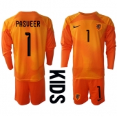 Nederland Remko Pasveer #1 Keeper Uit tenue voor kinderen WK 2022 Lange Mouwen (+ broek)